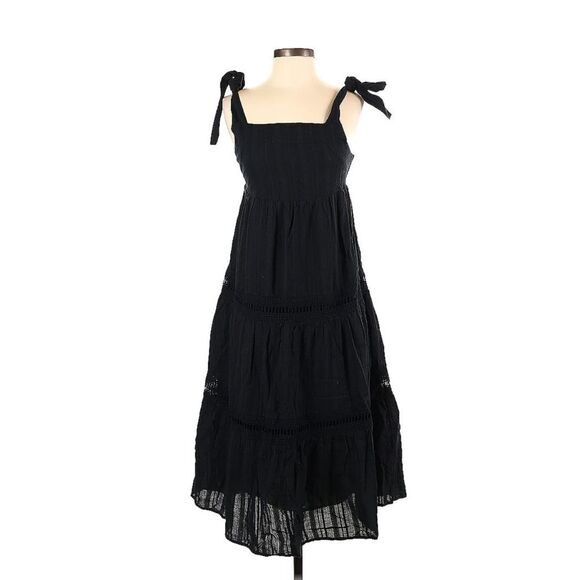 Carve Design 100% Organic Cotton Black Tier Tie Shoulder Prairie Kiera Dress XS - Picture 3 of 10